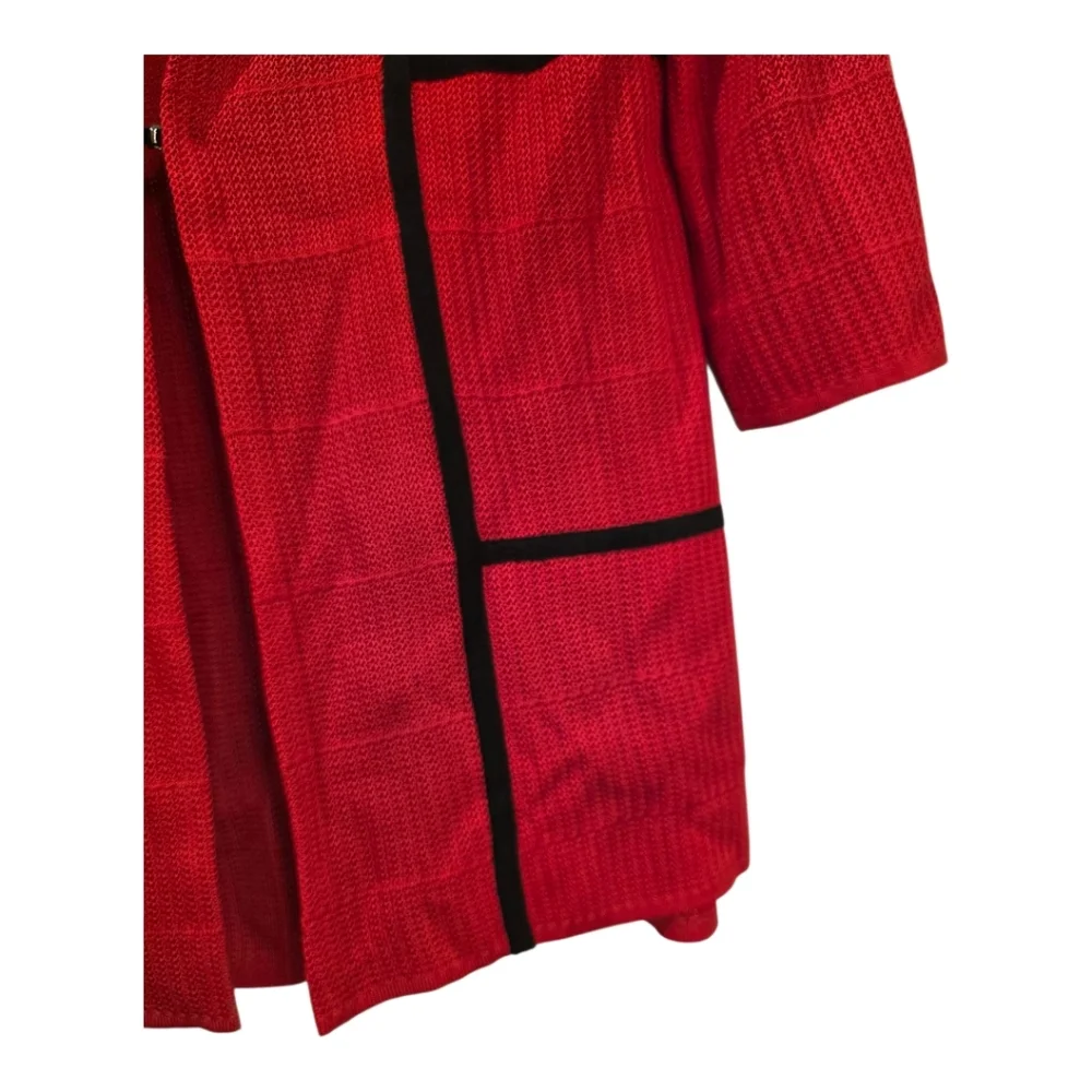 MING WANG Red Textured Stripe‎ Black Piped Sweater Jacket - Size PXS
